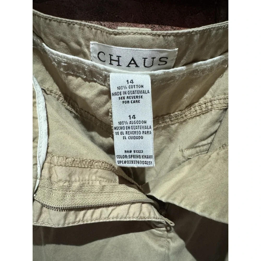 Chaus Capri Pants Womens Size 14 Beige 100% Cotton Chinos Cargo Pockets Mid Rise